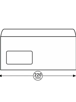 Image of: Office 1 Пощенски плик, DL, 110 x 220 mm, хартиен, с ляво прозорче, със самозалепваща лента, бял, 100 броя